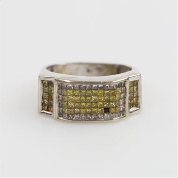 14kt White Gold Princess Cut Yellow And White Diamond Ring