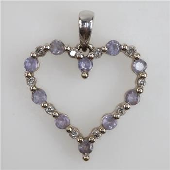 14kt White Gold Purple And White Stone Heart Pendant