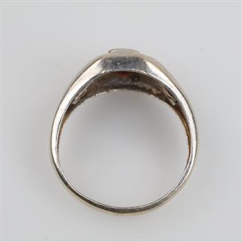 14kt White Gold Red Stone Diamond Accent Ring