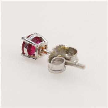 14kt White Gold Red Stone Single Earring