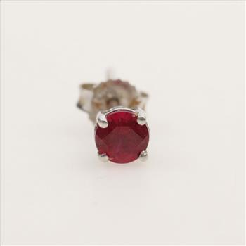14kt White Gold Red Stone Single Earring