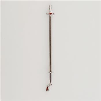14kt White Gold Red Stone Sword Industrial Bar