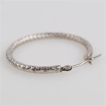 14kt White Gold Textured Hollow Hoop Earring