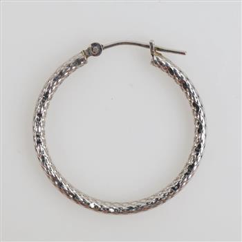 14kt White Gold Textured Hollow Hoop Earring