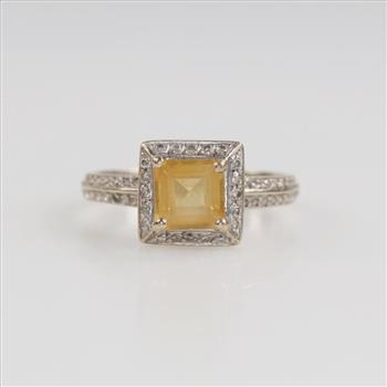 14kt White Gold Yellow Stone Diamond Accent Ring