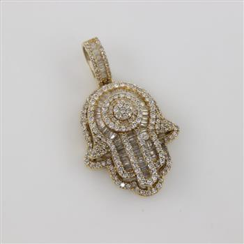 1.56cts TW Diamond 14kt Gold Hand Pendant