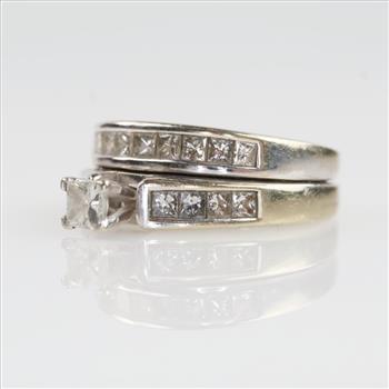 1.59cts TW Diamond 14kt White Gold Bridal Set -Evaluated By Our Certified Gemologist-AGS/GIA