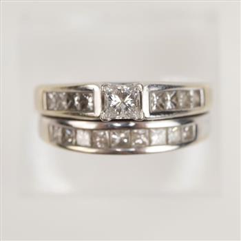 1.59cts TW Diamond 14kt White Gold Bridal Set -Evaluated By Our Certified Gemologist-AGS/GIA