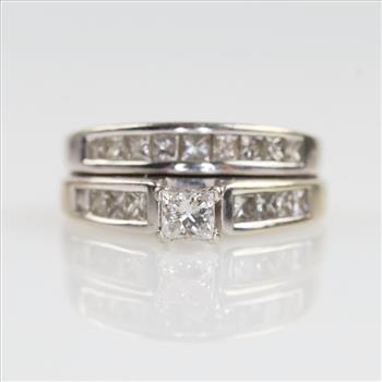 1.59cts TW Diamond 14kt White Gold Bridal Set -Evaluated By Our Certified Gemologist-AGS/GIA
