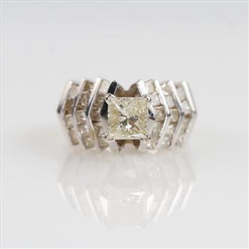 1.59cts TW Diamond 14kt White Gold Engagement Ring-Evaluated By Our Certified Gemologist-AGS/GIA