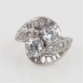 1.75cts TW Diamond Platinum Bypass Ring-Evaluated By Our Certified Gemologist-AGS/GIA
