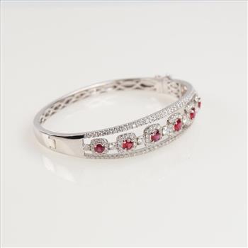 1.75cts TW Diamond Ruby 14kt White Gold Hinged Bangle-Evaluated By Our Certified Gemologist-AGS/GIA