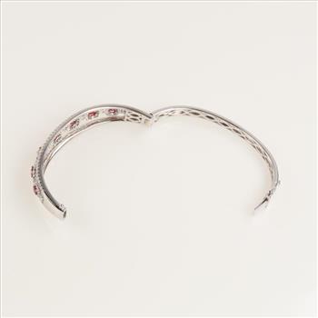 1.75cts TW Diamond Ruby 14kt White Gold Hinged Bangle-Evaluated By Our Certified Gemologist-AGS/GIA