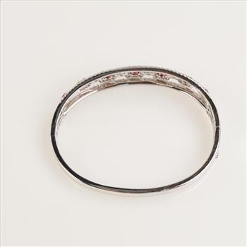 1.75cts TW Diamond Ruby 14kt White Gold Hinged Bangle-Evaluated By Our Certified Gemologist-AGS/GIA