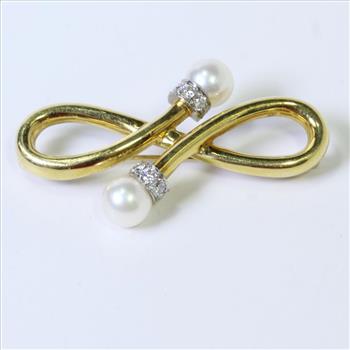 17kt Gold 9.7g Pearl And Diamond Infinity Pin