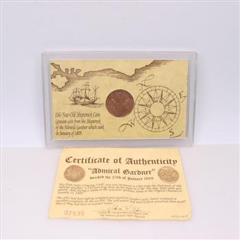 1809 Admiral Gardner Ancient Coin, With A COA