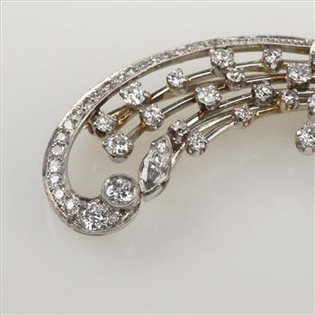 1.83ctTW Diamond Platinum 10kt White Gold Pearl Brooch-Evaluated By Certified Gemologist-AGS/GIA