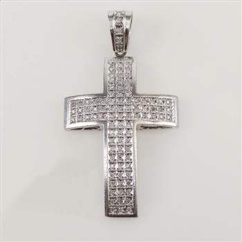 Petite Diamond Cross Pendant – 0.10 Ct Tw In 14K White Gold, 18-Inch Cable Chain Included, 6 Round Diamonds