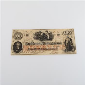 1862 Confederate States Of America, Richmond 100 Dollar Bill