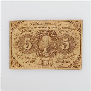 1862 US 1st Issue Fractional Currency 5 Cents Fr. 1230