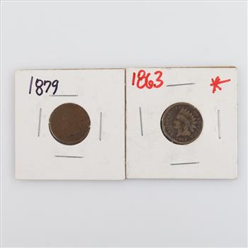 1863 & 1879 Indian Head Penny, 2 Pieces