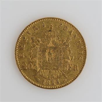 1863 Napoleon III BB Fine Gold 20 Francs
