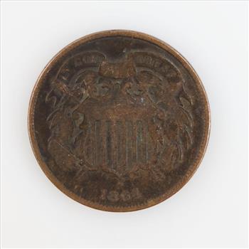 1864 US Large Motto Two Cents Shield Coin