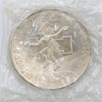 1868 Mexican Olympic 25 Pesos Silver Coin