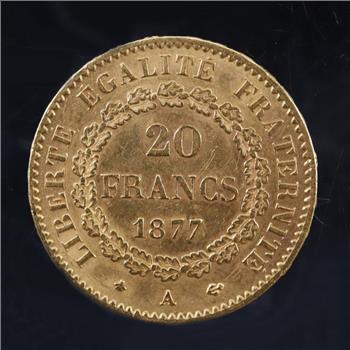 1877 French Guardian Angel Gold 20 Franc