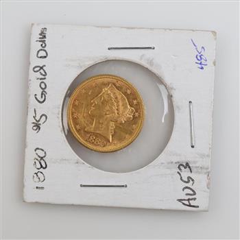1880 US Liberty Head $5 Gold Coin