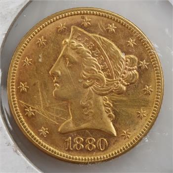 1880 US Liberty Head $5 Gold Coin