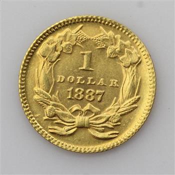 1887 .900 Gold Indian Princess Head Gold Dollar Coin