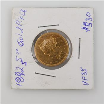 1892-S US Liberty Head $5 Gold Coin