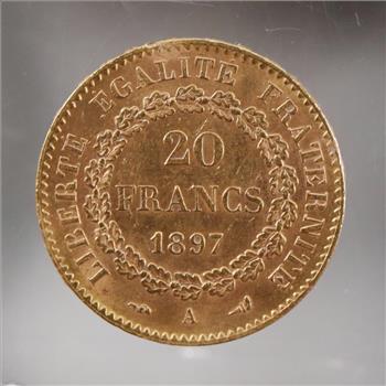 1897 French Guardian Angel Gold 20 Franc