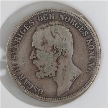 1898 Sweden 2 Kronor Silver Coin