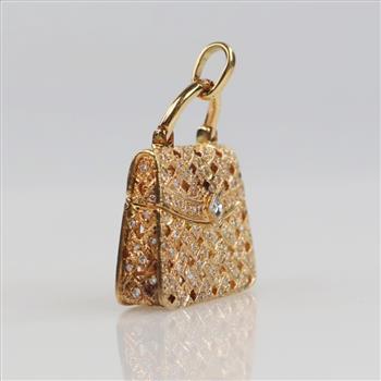 18kt Gold 0.63ct TW Diamond Hand Bag Pendant-Evaluated By Our Certified Gemologist-AGS/GIA