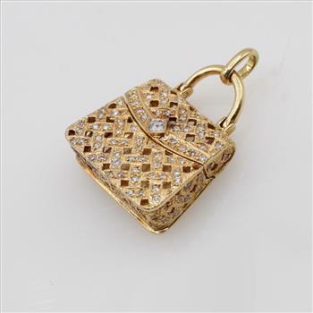 18kt Gold 0.63ct TW Diamond Hand Bag Pendant-Evaluated By Our Certified Gemologist-AGS/GIA
