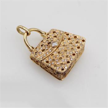18kt Gold 0.63ct TW Diamond Hand Bag Pendant-Evaluated By Our Certified Gemologist-AGS/GIA