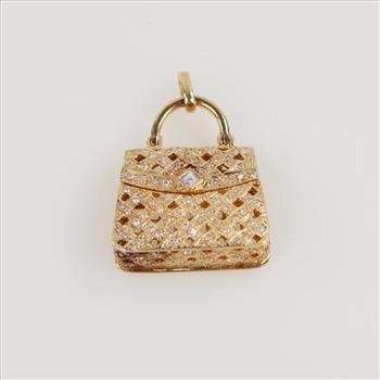 18kt Gold 0.63ct TW Diamond Hand Bag Pendant-Evaluated By Our Certified Gemologist-AGS/GIA