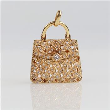 18kt Gold 0.63ct TW Diamond Hand Bag Pendant-Evaluated By Our Certified Gemologist-AGS/GIA