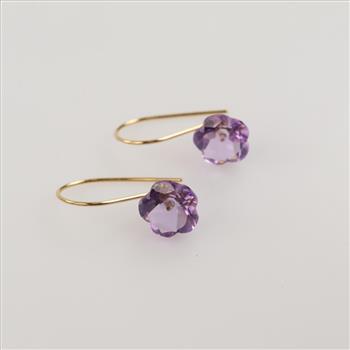 18kt Gold Amethyst Flower Cut Drop Earrings