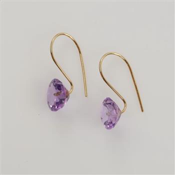 18kt Gold Amethyst Flower Cut Drop Earrings