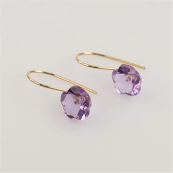 18kt Gold Amethyst Flower Cut Drop Earrings