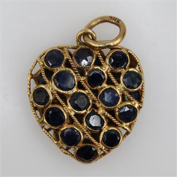 18kt Gold Blue Sapphire Heart Pendant