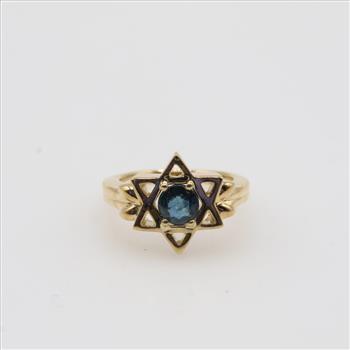 18kt Gold Blue Stone Religious Ring