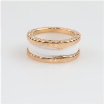 18kt Gold Bvlgari Zero White Ceramic 2 Band Ring