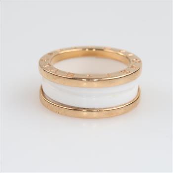 18kt Gold Bvlgari Zero White Ceramic 2 Band Ring