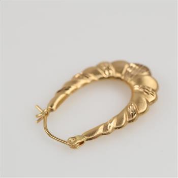 18kt Gold Carved Hollow Hoop Earring
