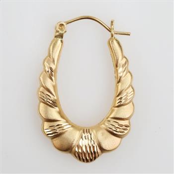 18kt Gold Carved Hollow Hoop Earring