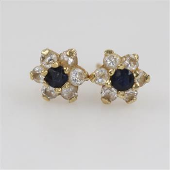 18kt Gold Clear And Blue Stone Earrings